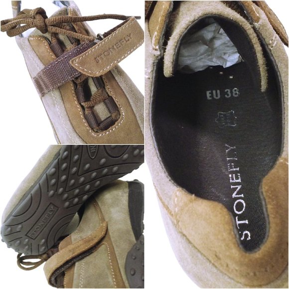 Stonefly Suede Leather Sneaker -38 LaceUp Strap Tread Two-Tone Brown Athleisure - Picture 9 of 10
